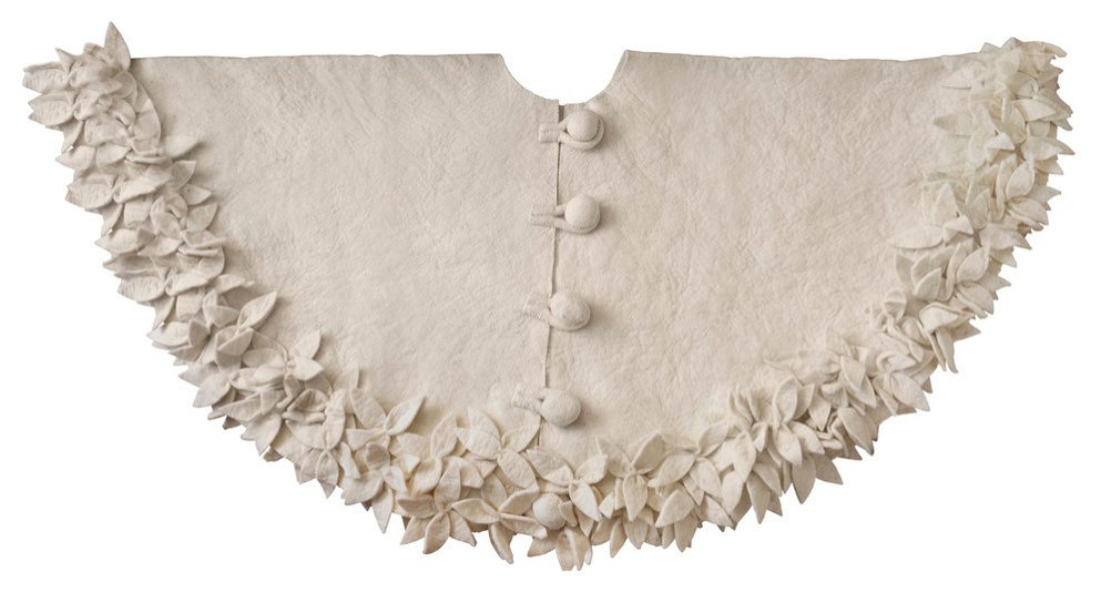 Handmade Overlapping Flowers Christmas Tree Skirt - Natural Red-60