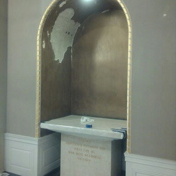 Side Altar gold leaf water damage, prepped