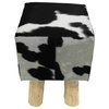 Beck Square Stool/Pouf, Black and White Cowhide