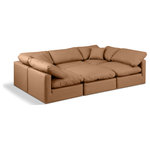 Meridian Furniture - Indulge Upholstered Modular U-Shaped Sectional, Cognac, 6-Piece: 3 Armless Chair, 2 Corner Chair, 1 Ottoman, Fiber Stuffed Vegan Leather - Experience ultimate comfort and style with our cognac vegan leather Indulge Sectional. The luxurious vegan leather will elevate the aesthetic of any room. This sofa provides ample space for you to relax while its modular build offers the option of unlimited configurations. Whether you're looking to add a stylish element to your living room or a comfortable seating option to your bedroom, this sofa is the perfect choice.
