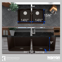 Karran Undermount Quartz 32" 50/50 Double Bowl Kitchen Sink Kit, Brown