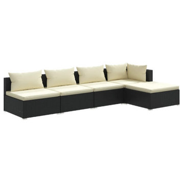 vidaXL Patio Lounge Set 5 Piece with Cushions Poly Rattan Black Furniture