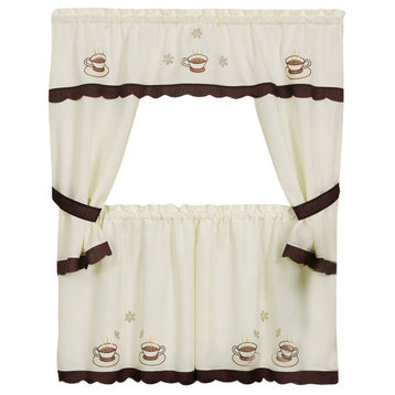 Cuppa Joe Cottage Curtain Set 58"x24" Tailored Tier Pair/58"x36" Tailored Topper