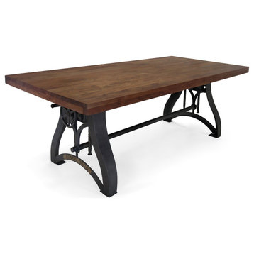 Crescent Industrial Dining Table, Adjustable Height Casters Provincial Top