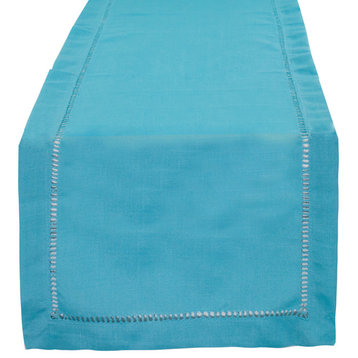Stylish Solid Color with Hemstitched Border Table Runner, Turquoise, 14"x72"