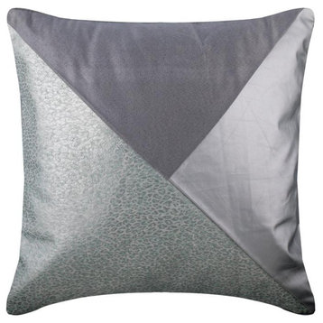 Patchwork Silver Faux Leather & Suede 26"x26" Pillow Cover, Silver Safari