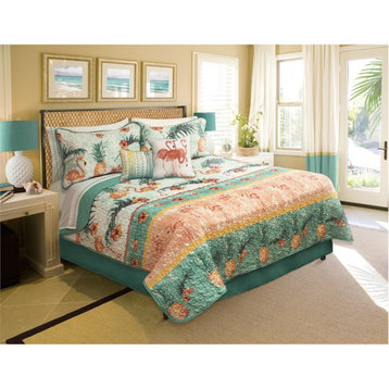 Safdie & Co. 5-piece Fabric Maui Printed Double Queen Quilt Set in Multi-Color