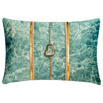 Blue Suede 12"x18" Lumbar Pillow Cover, Gemstone Faux Leather Solar Quartz, Teal