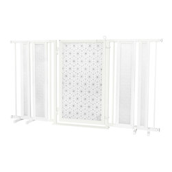 Fusion Gates - Fusion Gate with Linear Lace Design, White Pearl, 65"-71.4" - Dog Gates