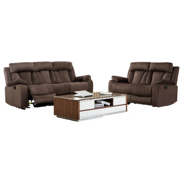 HomeRoots 84" X 38" X 40" Modern Brown Leather Sofa And Loveseat