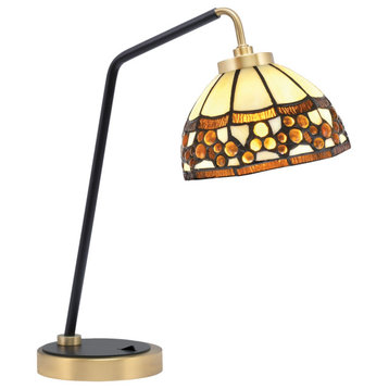 1-Light Desk Lamp, Matte Black/New Age Brass Finish, 7" Roman Jewel Art Glass