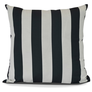 Rugby Stripe, Stripe Print Pillow, Black, 18" x 18"