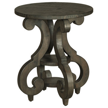 Emma Mason Signature Kathleen Round Accent End Table in Deep Weathered Pine