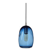Mini Pendant Handblown Glass Ceiling Light, Blue Shade, Finish: Brushed Nickel