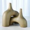 Luxe Sage Green Lava Stone Ceramic Arch Vase 13in Vintage Style Retro MidCentury