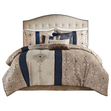 Madison Park Donovan 7 Piece Jacquard Comforter Set, Navy