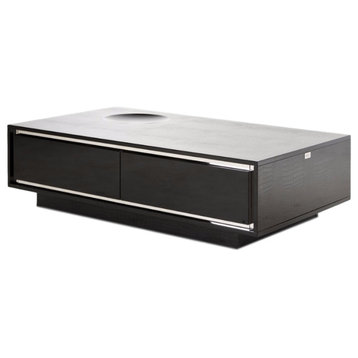 AandX Grand Modern Crocodile Lacquer Coffee Table with Drawers, Black