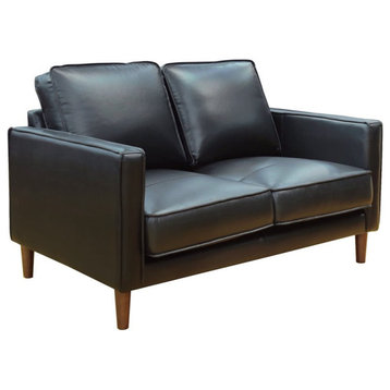 Sunset Trading Prelude 55" Contemporary Top-Grain Leather Loveseat in Black
