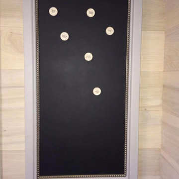 Custom magnetic chalkboard with vintage shelf