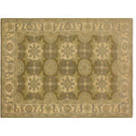 Bareens Designer Rugs - Boho Chic Ziegler Jeanna Green Ivory Hand-Knotted Wool Rug - 4'1'' x 6'1'' - Enhance the ambiance of your home with this magnificent Persian-influenced Turkish hand-knotted rug made by skilled artisans capable of creating the most exceptional vegetable dyes and hand-spun wool. This exquisite handmade rug is a one-of-a-kind Peshawar Kafkaz, otherwise identified as Chobi, Chobi Peshawar, Oushak, or Ziegler rug. These handmade rugs are crafted in Pakistan utilizing superior-quality wool imported from Australia, New Zealand, and Korea in two types of weaves: the Persian weave and the Mori weave. This rug is meticulously crafted by hand using the finest natural vegetable dyes extracted from local plants. The artisans use a blend of hand-spun local and fine merino wool, resulting in a rug with a compelling texture, higher lanolin content, and longer staple. The artisans occasionally incorporate natural or artificial silk into the pile to enhance specific motifs. The finished product is an awe-inspiring execution of flawless design and an understated palette that exudes elegance.