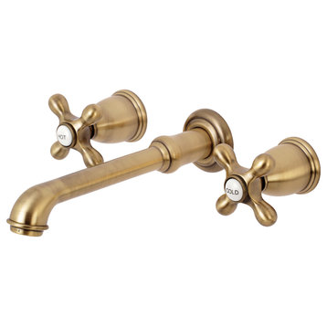 Kingston Brass Two-Handle Wall Mount Bathroom Faucet, Antique Brass