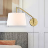 Ryleigh 1-Light Articulating Wall Sconce With Modern White Shade, Brushed Champa