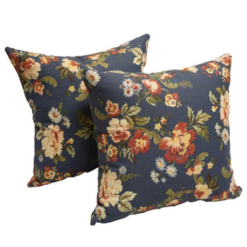 17" Jacquard Throw Pillows With Inserts, Set of 2, Royal Bloom