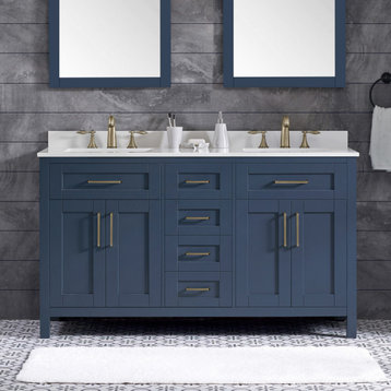 OVE Decors Tahoe Vanity, Midnight Blue With White Cultured Marble Top, 60"