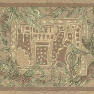 Classic Abstract Garden Wallpaper Border Green Beige Brown 8"x15'