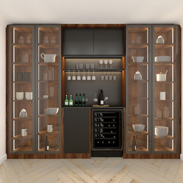 Wine Bar Unit & Crockery Unit in Bronze Expressive Oak! Inspired Elements