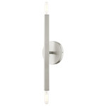 Livex Lighting - Brushed Nickel Modern, Urban, Sputnik, Dynamic, Timeless Sconce - The Monaco collection inherits the multidirectional lines inspired by the Sputnik. The exposed bulbs glimmer at the end of each rectangular arm to create a touch of understated glamour for today�s modern spaces. The timeless design will add a sense of airiness and motion to any room. This double light sconce would look wonderful really anyplace, bathroom, living room, modern dining room, hallway or a bedroom. It is presented in a brushed nickel finish with a black chrome finish accent.
