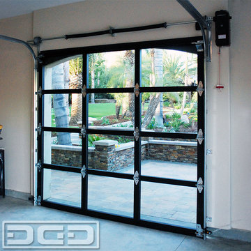 Full-View Glass & Metal Garage Doors for a Spanish Residence in La Habra Heights