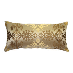 Pillow Decor Ltd. - Sumatra Silk Embroidery Decorative Throw Pillow, Gold Wreath, 12"x24" - Decorative Pillows