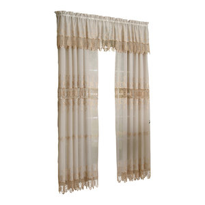 Anna Maria Embroidered Faux Linen Macram Traditional Curtains