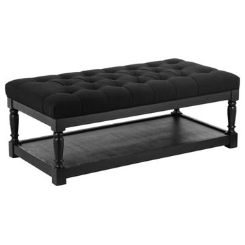 American Home Classic Athena Rectangular Fabric and Wood Coffee Table in Black