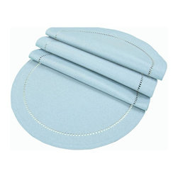 Xia Home Fashions - Melrose Easy Care Cutwork Hemstitch 16" Round Placemat, Teal, Set of 4 - Placemats