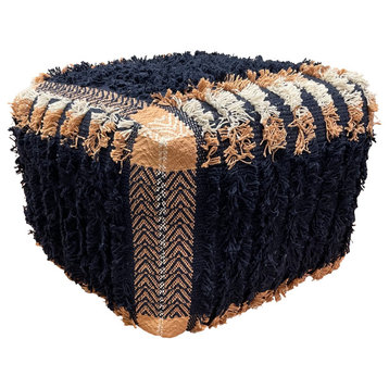 Navy and Peach Rustic 18" x 18" x 14" Textured Pouf Ottoman