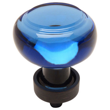 Cosmas 6355ORB Oil Rubbed Bronze and Glass Round Cabinet Knob, Blue Glass