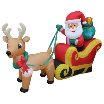 Long Christmas Inflatable Santa Sleigh, 6'