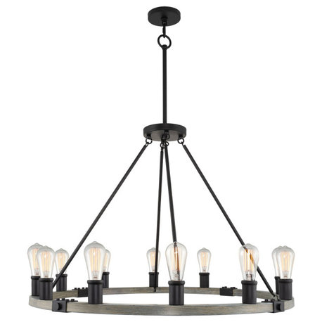 Kira Home Homestead 36" Rustic Farmhouse Wagon Wheel Chandelier, Round Kitchen