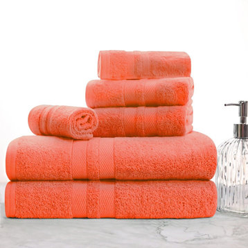 6 Piece Cotton Solid Soft Hand Bath Towel, Tangerine