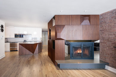 Living room - mid-sized contemporary light wood floor living room idea in New York