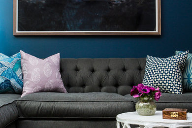 Example of a transitional family room design in Los Angeles