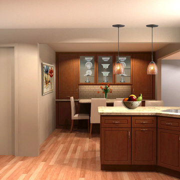 Spacious Transitional Kitchen Remodel | Wood Cabinets & Stone Accent Wall