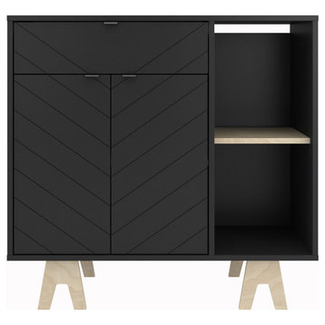 606374 Gossip Sideboard With Accent Doors, Black/Russian Birch Plywood