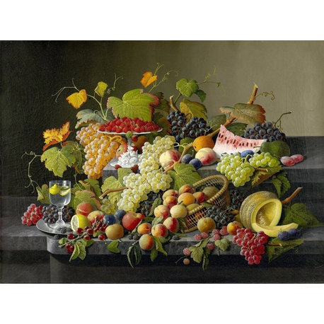 Tile Mural, Abundant Fruit By Severin Roesen Ceramic, Glossy