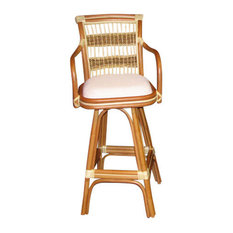 Spice Islands Wicker - Spice Island 30" Bar Stool in Natural, Perrins Lacquer Fabric - Bar Stools and Counter Stools