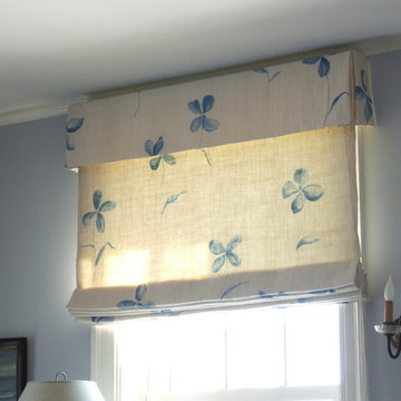 Bedroom Roman shade with matching valance.