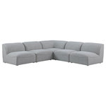 Meridian Furniture - Miramar Linen Textured Fabric  5-Piece Modular L-Shaped Sectional, Grey - Unwind and let your cares float away while you're curled up in the welcoming confines of this Miramar Modular Sectional. This sophisticated modular sectional is made from premium materials with a solid frame that ensures durability and long-lasting service life. The soft grey linen textured upholstery on this modular sectional makes it feel super indulgent against the skin. Pair this sectional with other items in the Miramar collection for a complete lookthe latches underneath make pairing a snap.