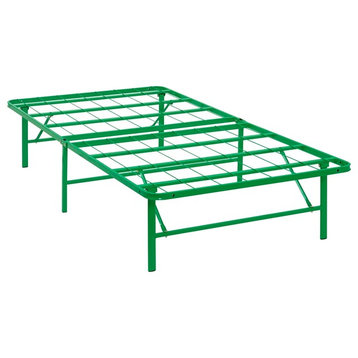 Modern Contemporary Urban Twin Size Platform Bed Frame, Green, Metal Steel